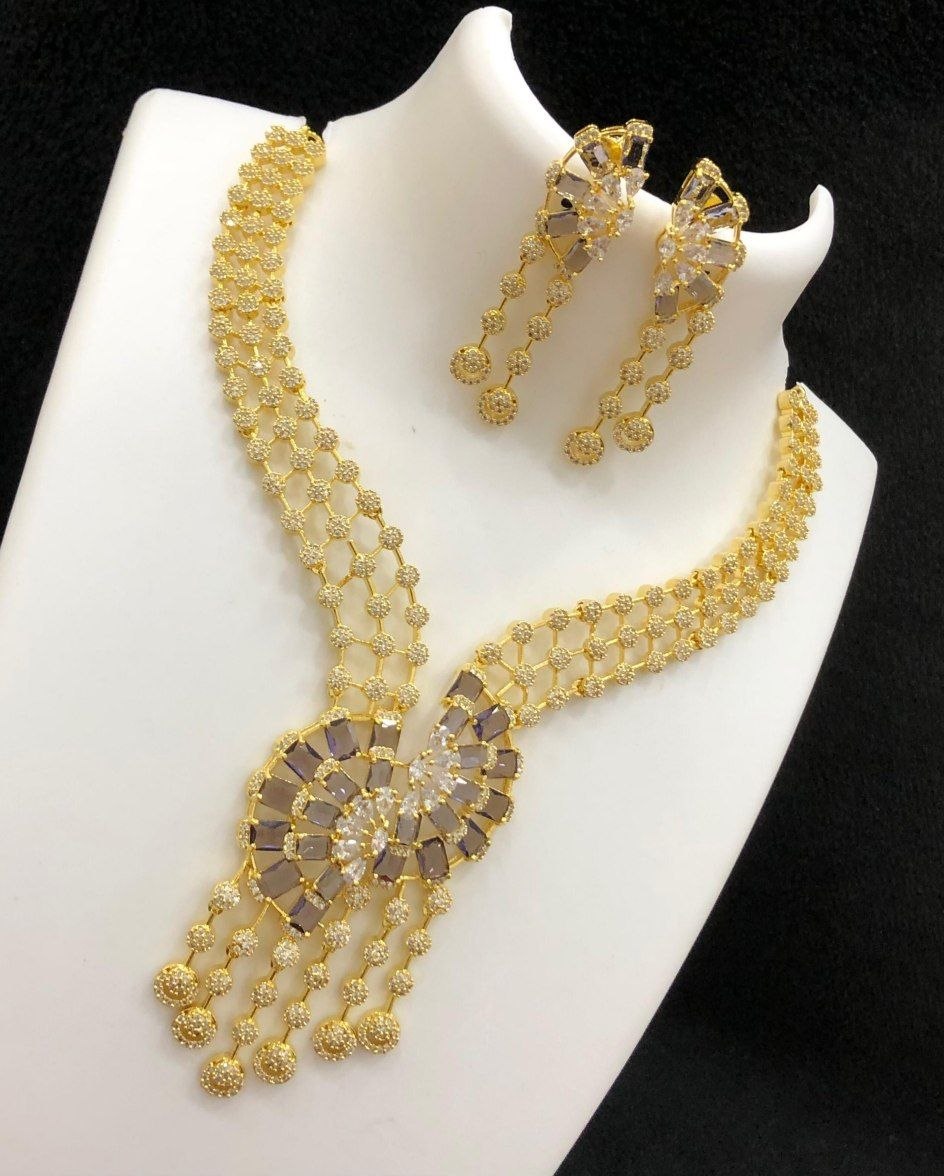 Rani Spiral CZ AD Stone Necklace set